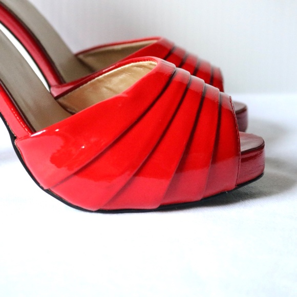 J. Loren Collection Red Patent Leather Peep Toe 4" Heels Women's 8 Retro Unique - Picture 5 of 14